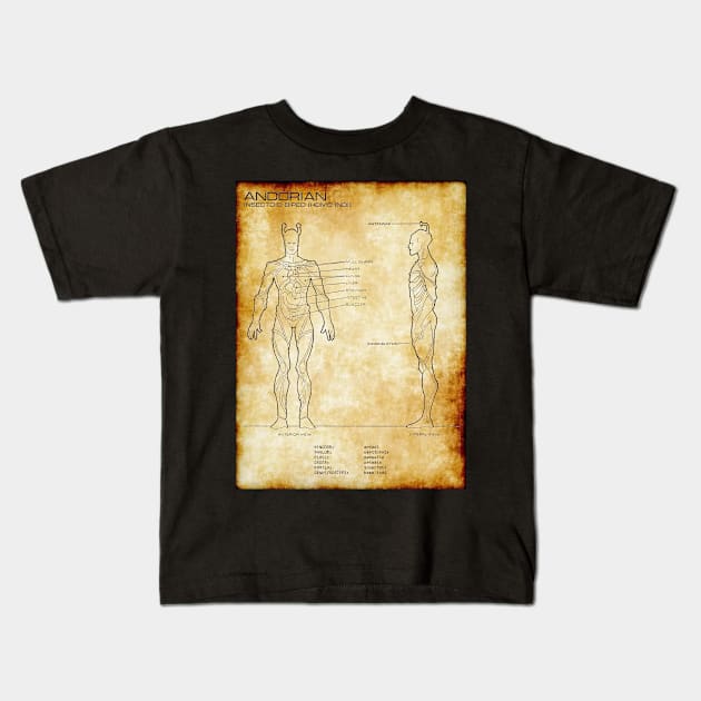 Parchment Showing Anatomy of Friendly Alien Species Kids T-Shirt by Starbase79